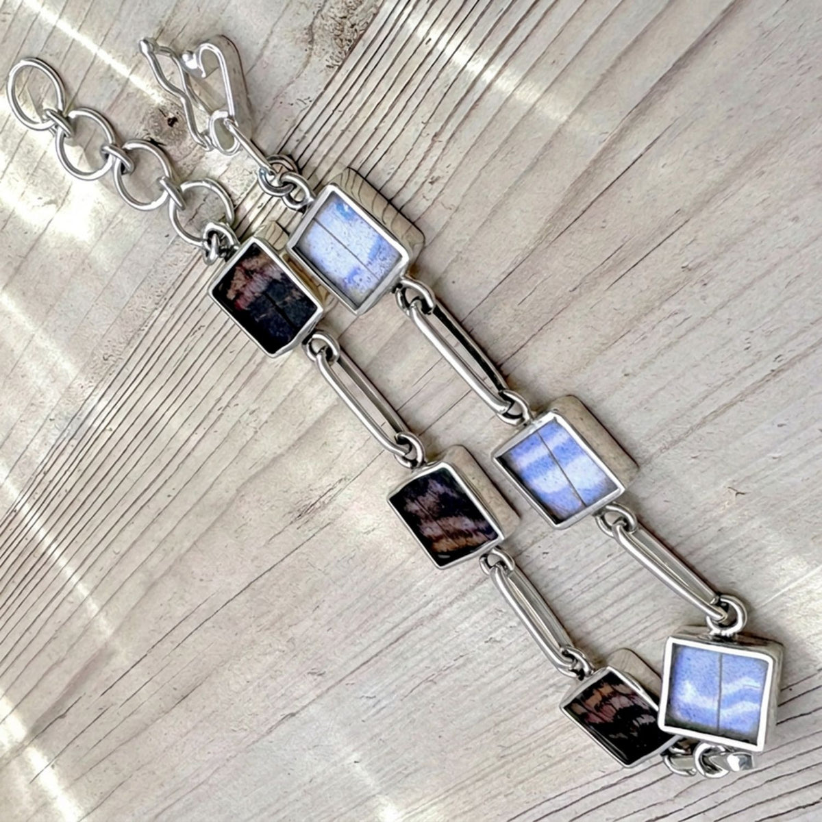 Bracelet Aelya Carré réversible Violet irisé et Brun ambré en argent