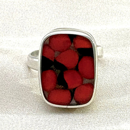 Bague Huayruro Mosaïque en argent et véritables graines de huayruro