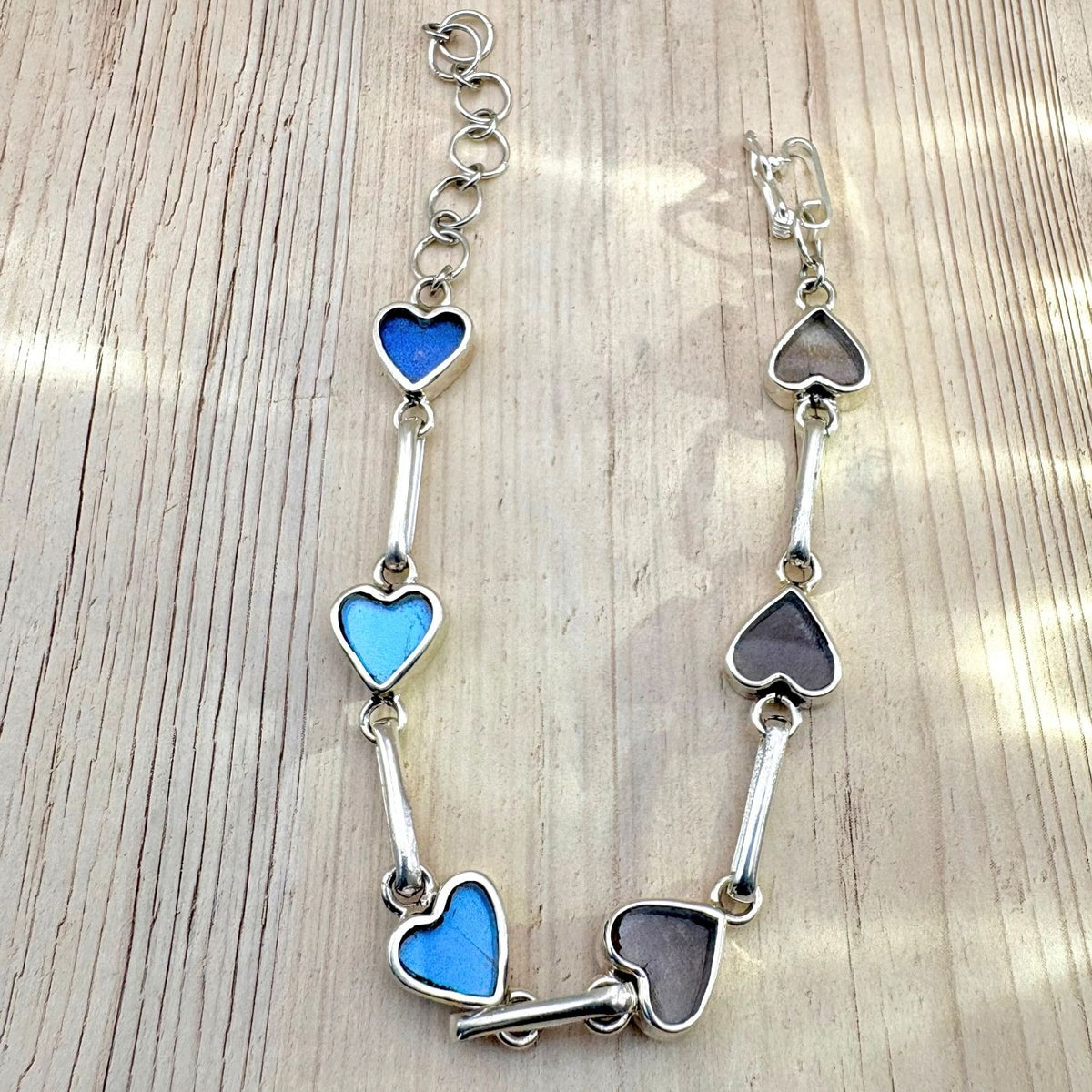 Bracelet Aelya Cœur réversible Bleu profond et Brun naturel en argent