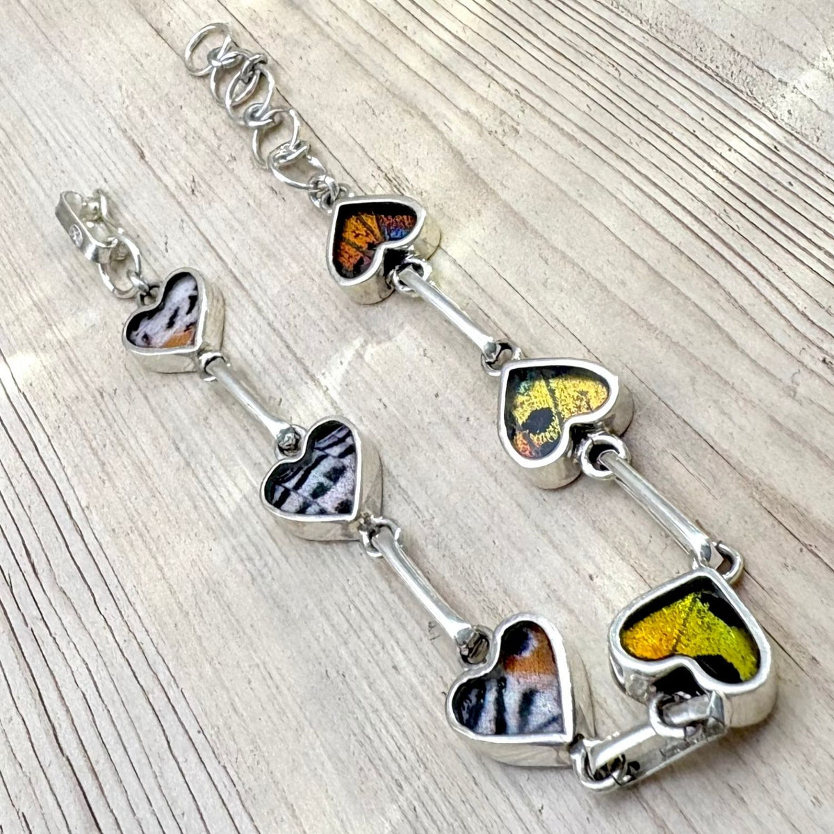 Bracelet Aelya Cœur réversible Ambre ocellé et Brun nacre en argent
