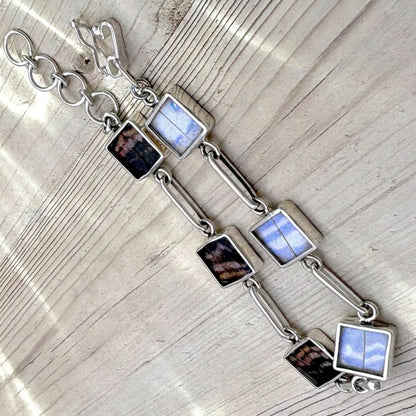 Bracelet Aelya Carré réversible Violet irisé et Brun ambré en argent