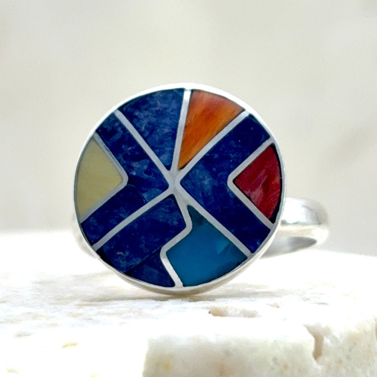 Bague Calendrier ajustable en argent et pierres naturelles – Bleu minéral