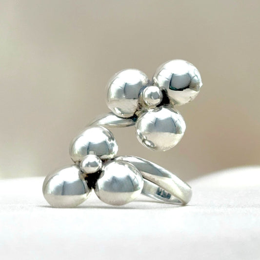 Bague Duo Fleur en argent ajustable – vue de face