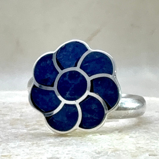 Bague Fleur Bleue en argent et lapis-lazuli
