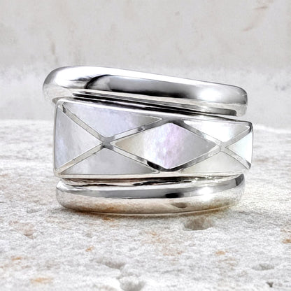 Bague Linea ajustable en argent et nacre