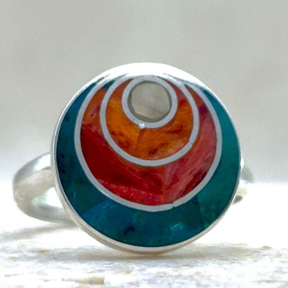 Bague Petit Spira ajustable en argent et matières naturelles – Éclat multicolore
