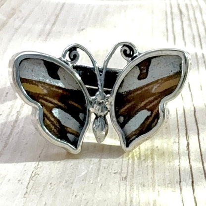 Bague Azura Délicate Brun nacré en argent avec ailes de papillon naturelles