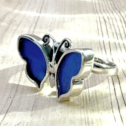 Bague Azura Délicate Bleu profond en argent vue de côté