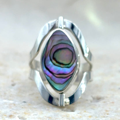 Bague Duo en argent avec Avalon – pierre naturelle aux reflets irisés