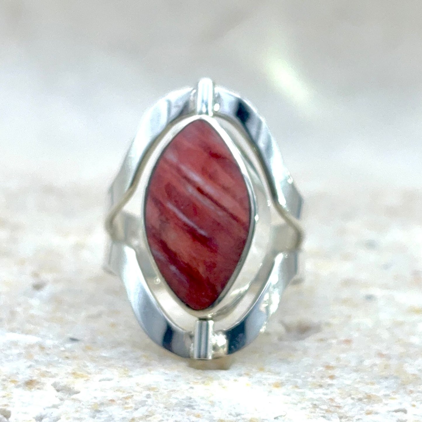 Bague Duo en argent avec spondylus – pierre naturelle aux nuances terracotta
