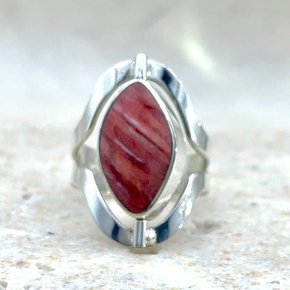 Bague Duo en argent avec spondylus – pierre naturelle aux nuances terracotta