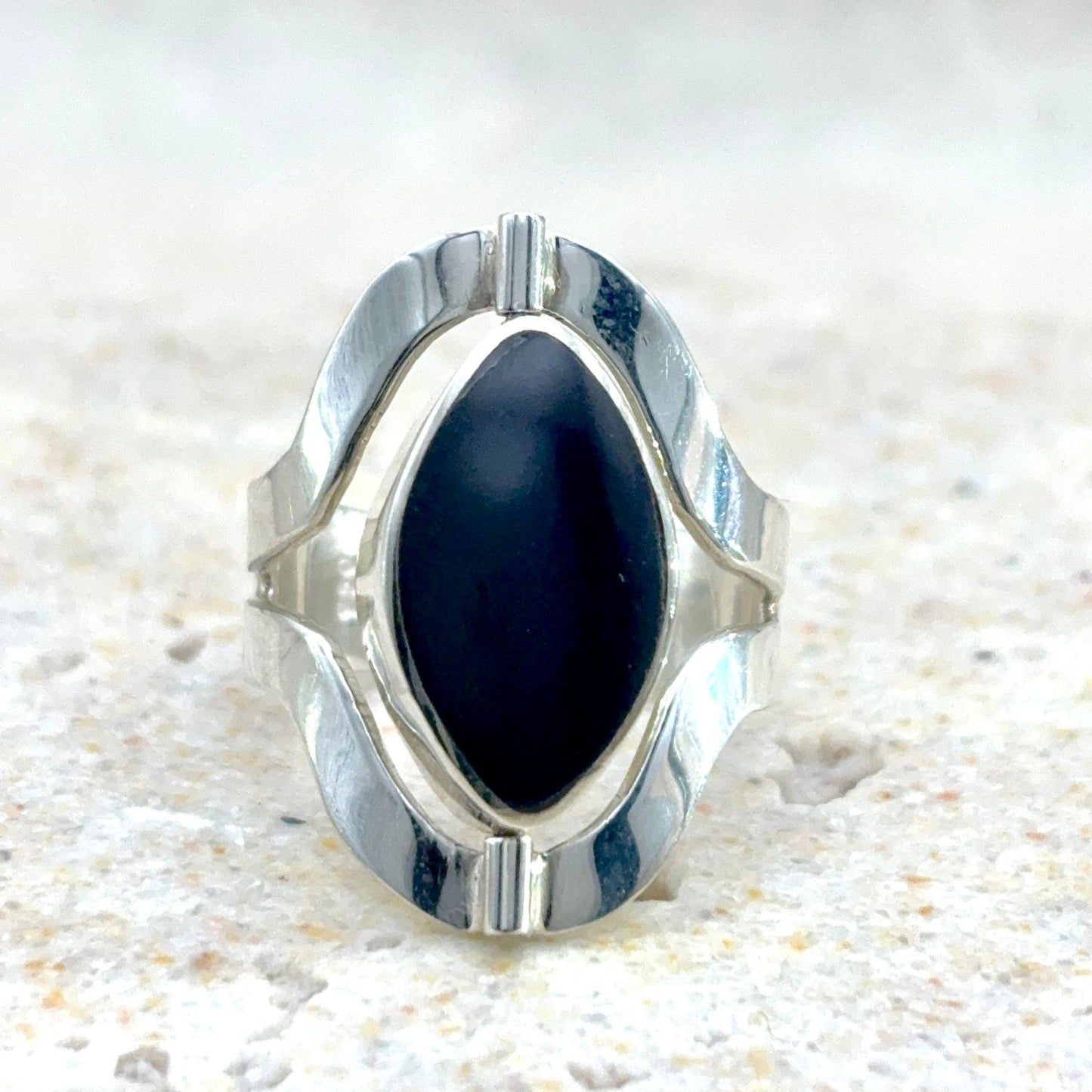 Bague Duo en argent avec onyx – pierre naturelle noire