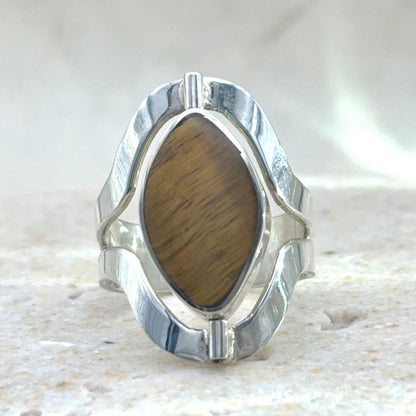 Bague Duo en argent avec œil-de-tigre – pierre naturelle aux reflets dorés