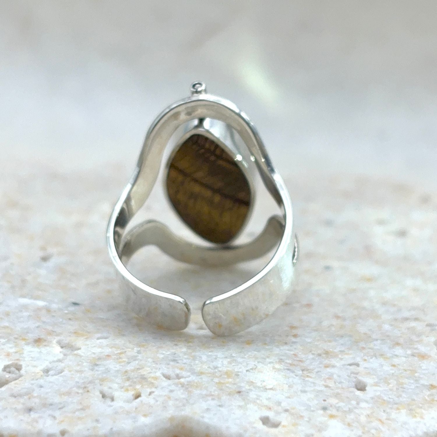 Bague Duo ajustable en argent avec œil-de-tigre – vue arrière