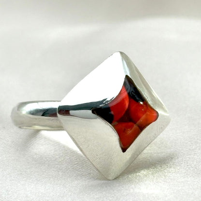  Bague Huayruro Facette en argent et véritables graines de huayruro