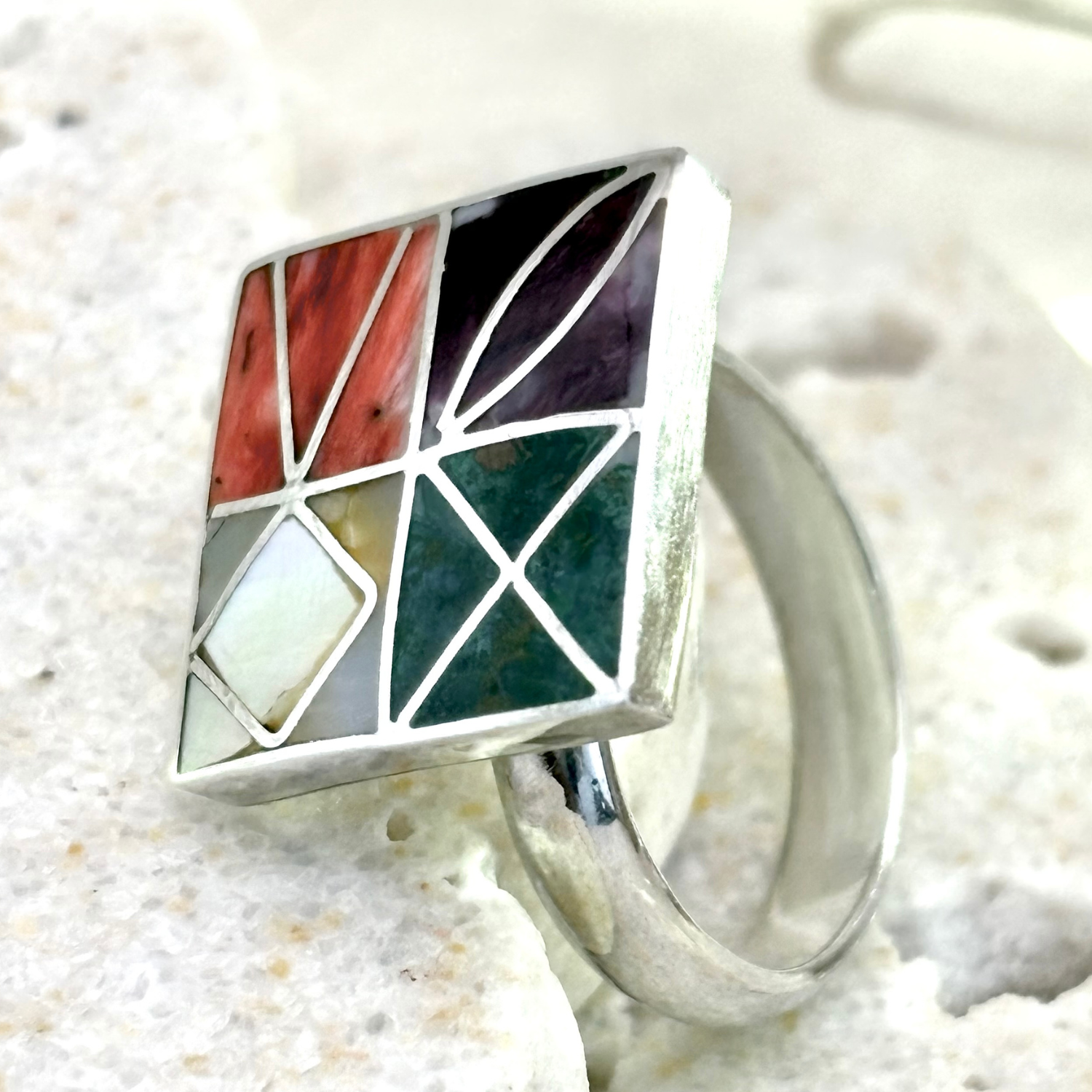  Bague Prisma ajustable en argent et pierres naturelles multicolores
