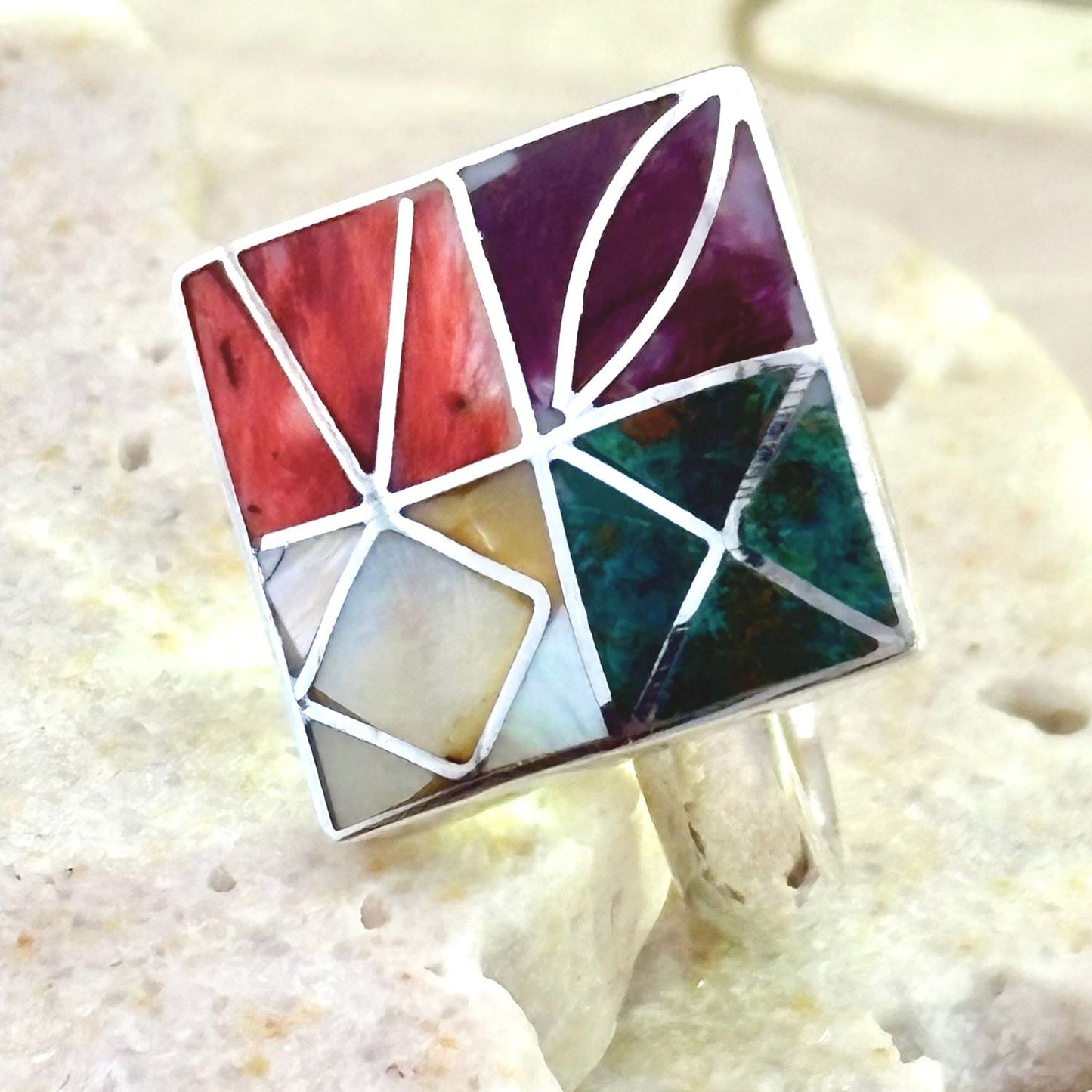Bague Prisma ajustable en argent et pierres naturelles multicolores