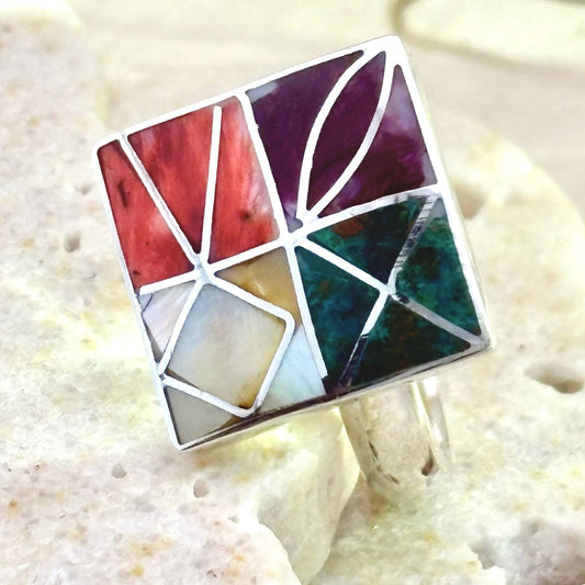 Bague Prisma ajustable en argent et pierres naturelles multicolores