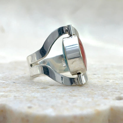 Bague Réversible en argent avec amazonite et spondylus – vue de profil