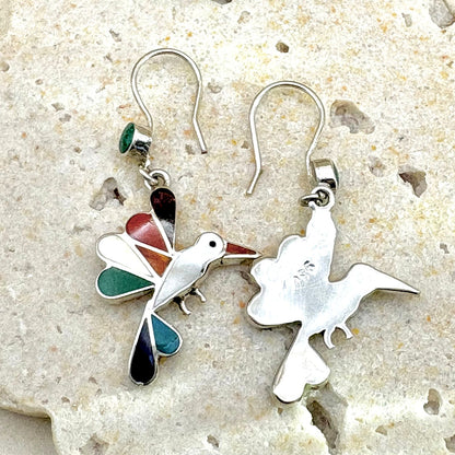 Revers des boucles d'oreilles Colibri en argent avec motif colibri