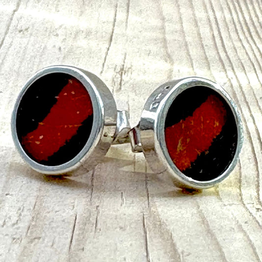 Boucles d’oreilles Azura Ronde en argent et ailes de papillon – Rouge velours