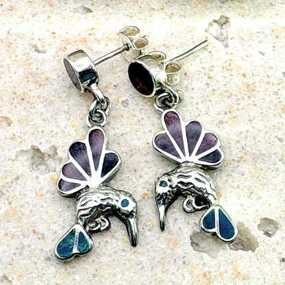 Boucles d'oreilles Colibri Élan en argent avec chrysocolle, sodalite, nacre et spondylus
