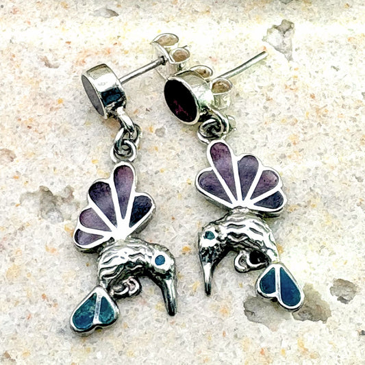 Boucles d'oreilles Colibri Élan en argent avec chrysocolle, sodalite, nacre et spondylus

