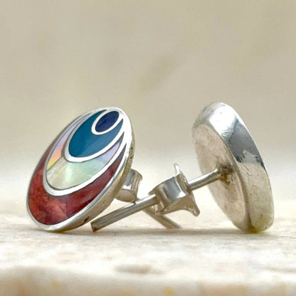 Clous d’oreilles Spira en argent avec nacre et pierres naturelles