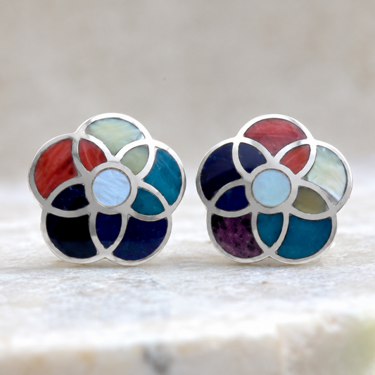 Boucles d’oreilles Tika en argent et pierres naturelles multicolores