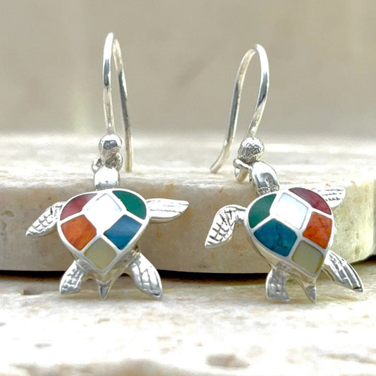 Boucles d’oreilles Tortue en argent et pierres naturelles