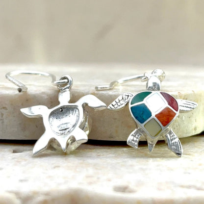 Boucles d’oreilles Tortue en argent – vue avant et arrière