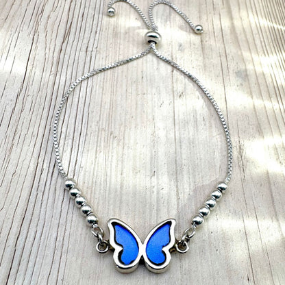 Bracelet papillon Azuria en argent et ailes naturelles – Bleu intense