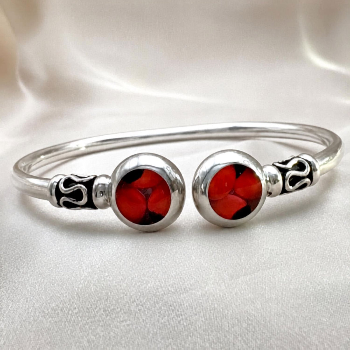 Bracelet jonc ouvert Huayruro Double Cercle en argent