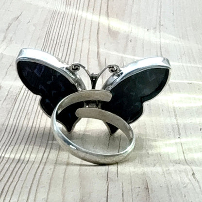 Grande Bague Azura Vert d’eau vue arrière avec anneau ajustable en argent