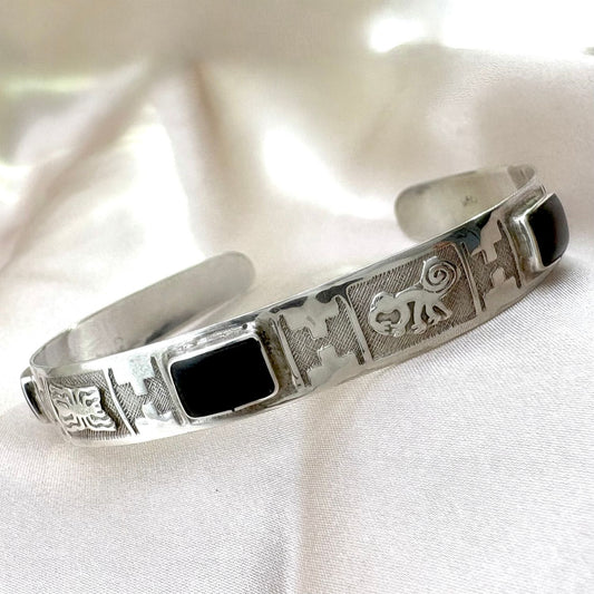 Manchette Inti Onyx en argent et onyx noir