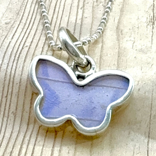 Pendentif Azura réversible en argent avec chaîne – Violet irisé & Beige