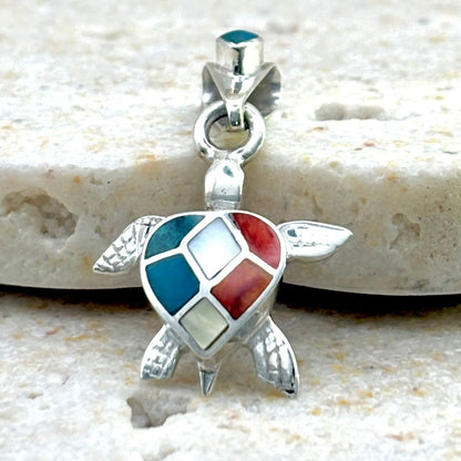 Pendentif Tortue Colorée en argent et pierres naturelles