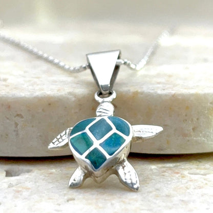 Pendentif Tortue Verte en argent et chrysocolle avec chaîne