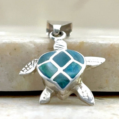 Pendentif Tortue Verte en argent et chrysocolle