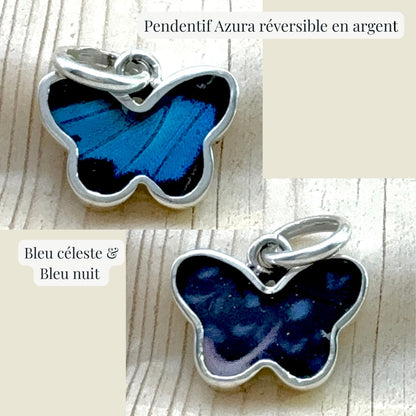 Pendentif Azura réversible en argent – Bleu céleste & Bleu nuit