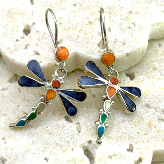 Boucles d'oreilles Libellule en argent et pierres naturelles