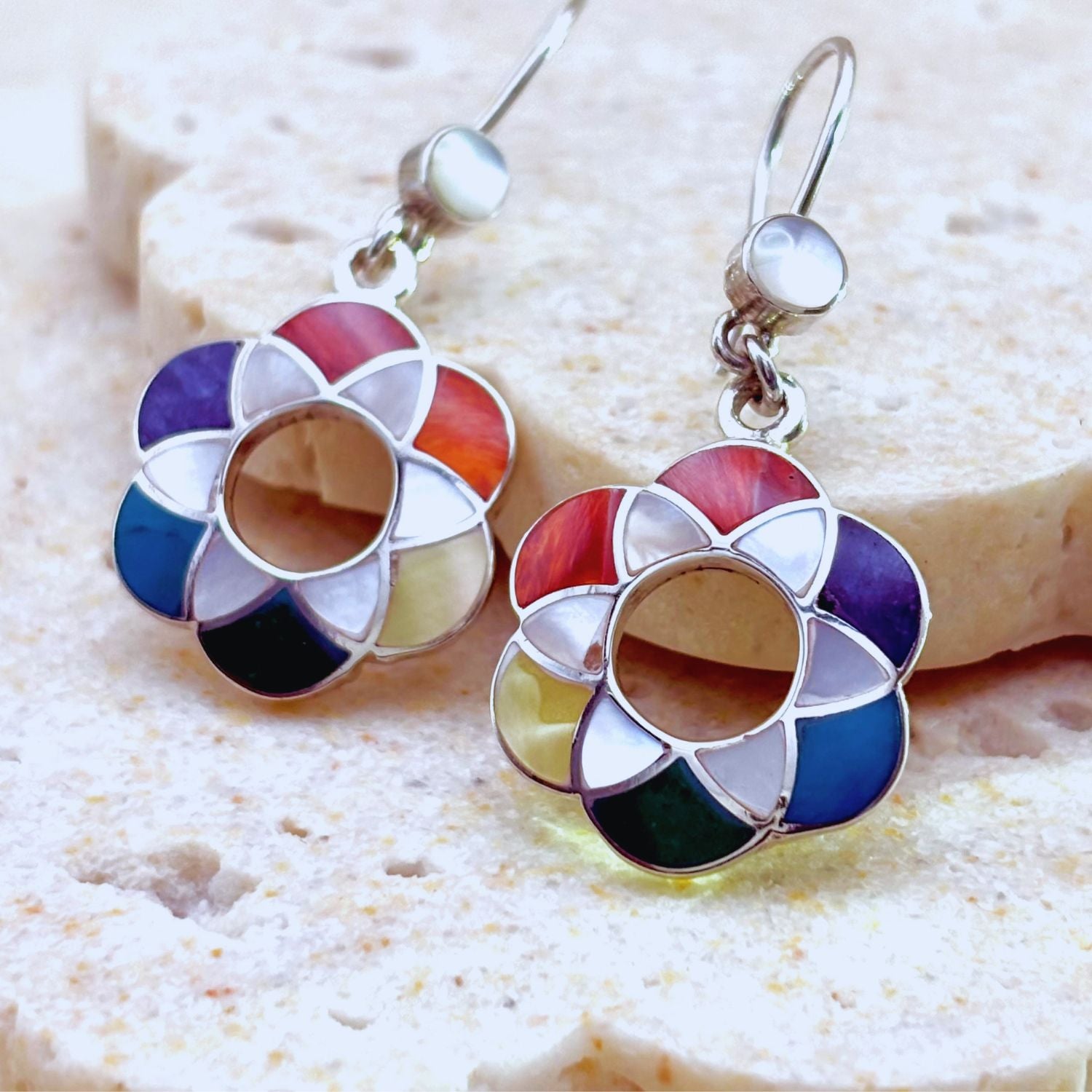 Boucles d'oreilles Corolle en argent et pierres naturelles